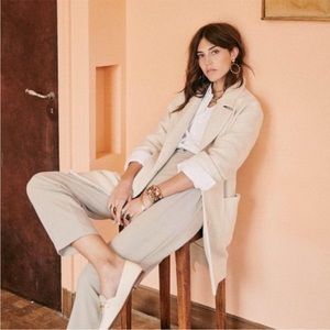 Sezane Monroe Coat. Ecru/beige with light checks. Size 34/XS